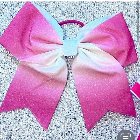Cheer Bows Breast Cancer Awareness Pink White 2 Hair Bows Glitter‎ Sparkle - Picture 2 of 5